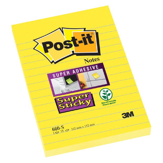 Post-it-Memolok 3M Post-it 660S 102x152mm SS Ligne jaune | 6 morceaux