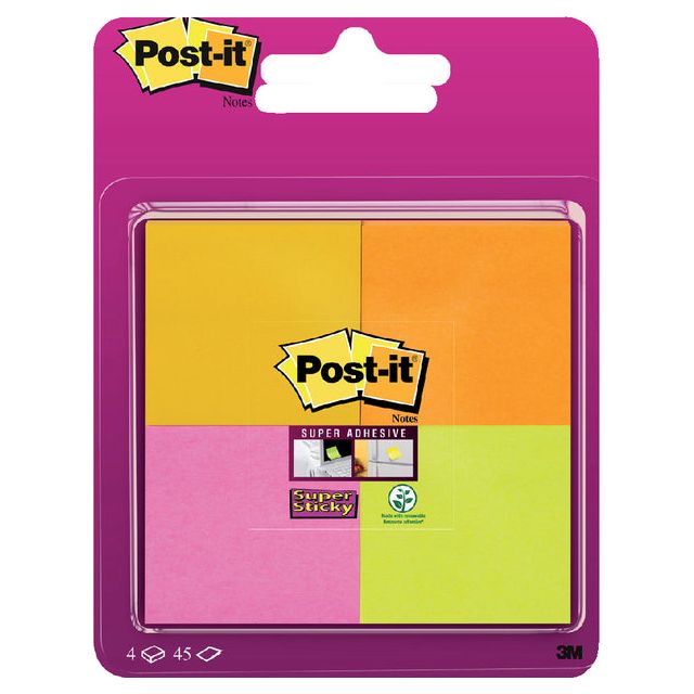 Post-it-Memolok 3M Post-it 6910 Super Sticky 51x51mm Ass | Blister un 4 pièces