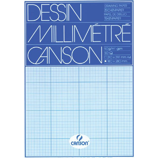 Canson - Millimeter Block Canson A4 90gr Blue | Stück ein 50 Blatt | 10 Stück