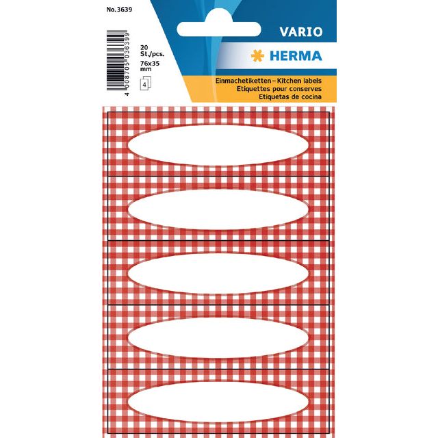 HERMA - Etiket 3639 keuken ruit rood | 10 stuks