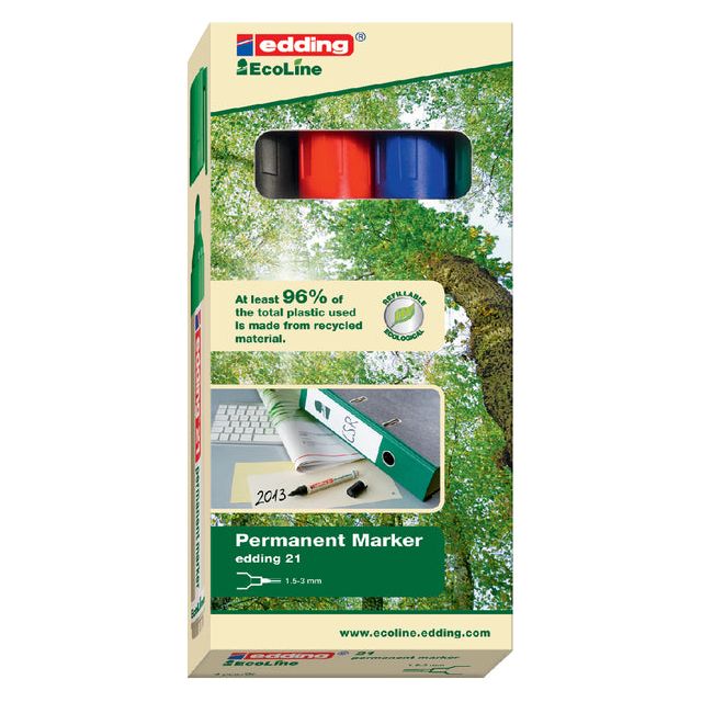 EDDING ECOLINE -Filz -Tip Edding 21 Eco um 1,5-3 mm Assorti | Box ein 4 Stück