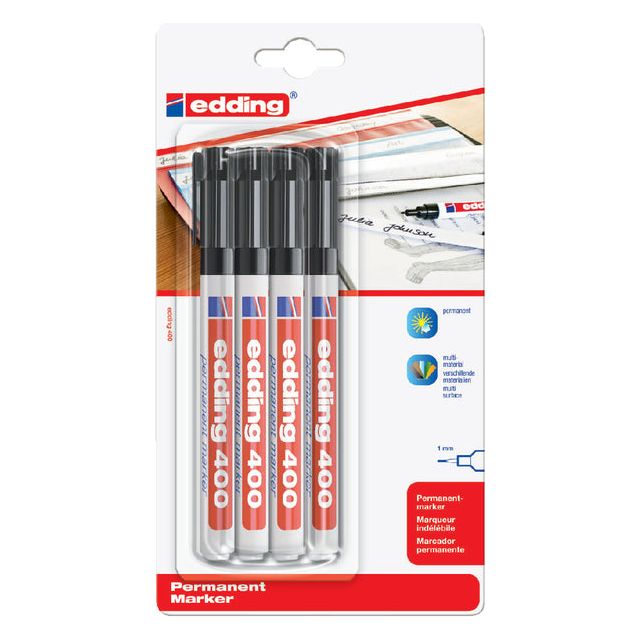 Edding - Viltstift edding 400 rond zwart 1mm blister à 4st | 10 stuks