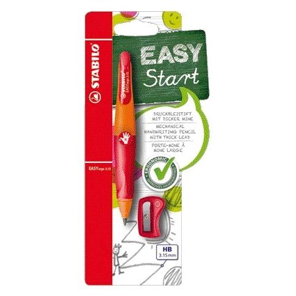 Stabilo - Mechanical pencil Easyergo HB 3.15mm right-handed orange/red incl pencil sharpener blister of 1 piece | 5 pieces