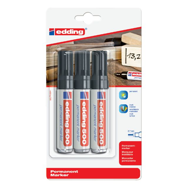 Edding - Felt -Tip Edding 500 incliné 2-7 mm noir | Blister une pièce 3 | 6 morceaux