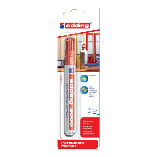 Edding - Felt -tip Edding 3000 autour de 1,5 à 3 mm rouge | 10 pièces