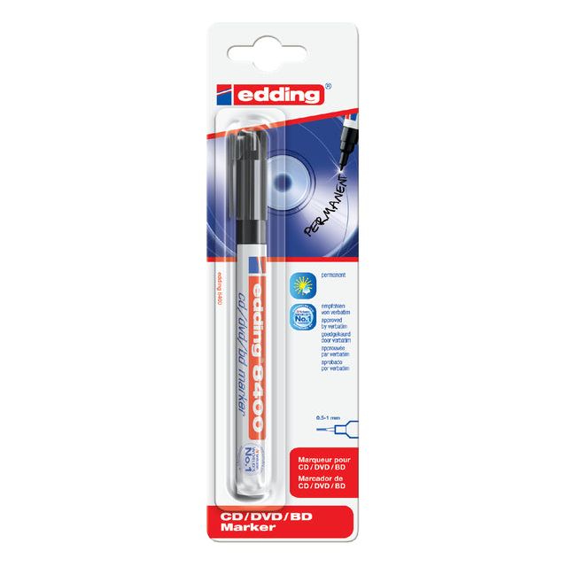 Edding - permanent marker voor CD/DVD/BD e-8400 zwart, op blister