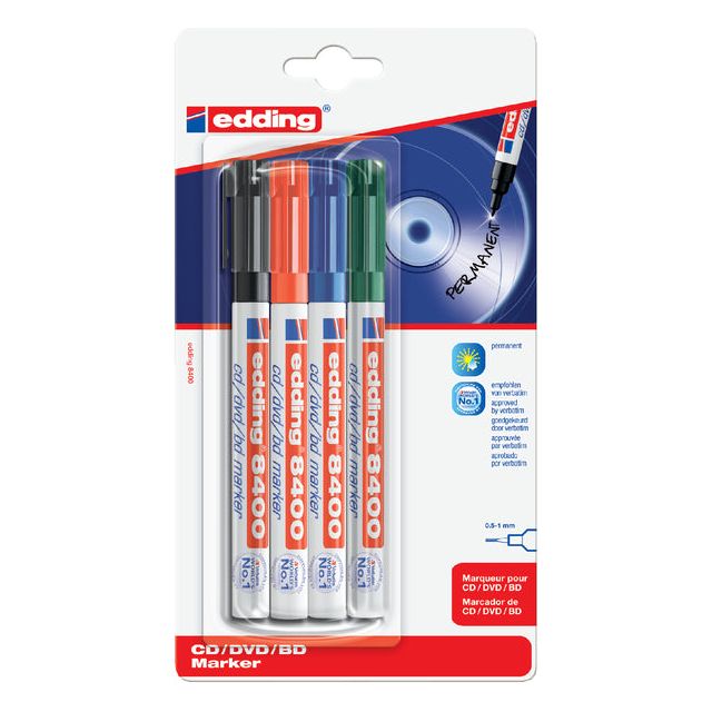 Edding - CD Marker Edding 8400 environ 0,5-1mm Assorti | Blister un 4 pièces