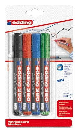 Edding - Pennarello per lavagna bianca 360 rotondo 1,5-3 mm blister assortito da 4 pezzi