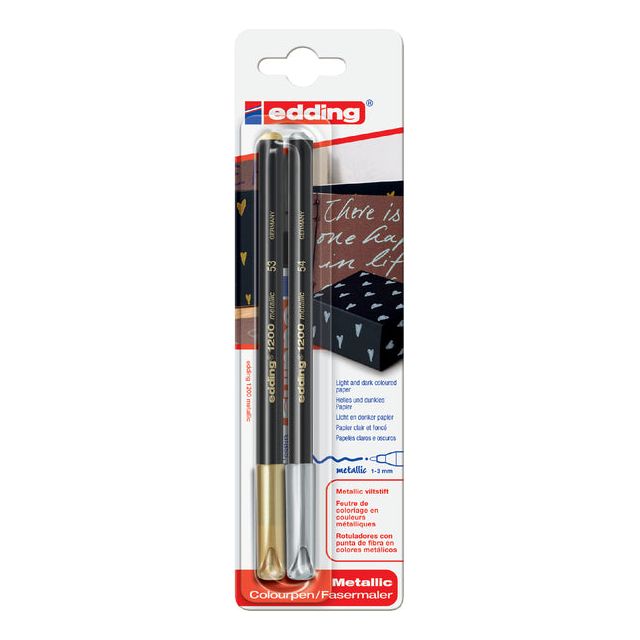 Edding - Fineliner edding 1200 goud/zilver 1mm blister à 2 stuks