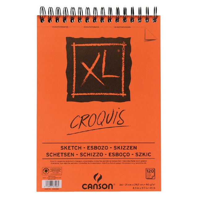 CANSON - Sketch Block CANSON XL CROQUIS A4 90GR 120V SPIR | Pièce une feuille de 120 | 5 pièces