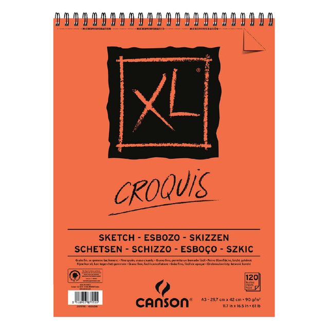 Canson - schetsblok XL ft 29,7 x 42 cm (A3), blok van 120 blad