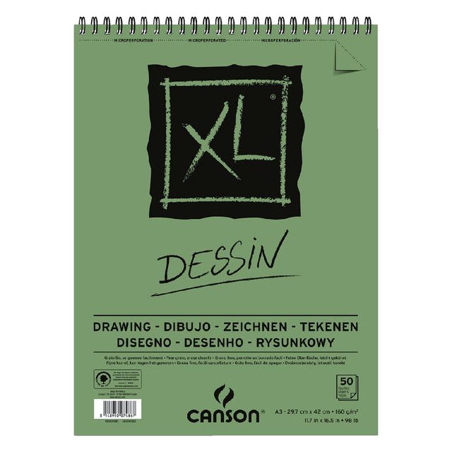 CANSON - Bloc de dessin CANSON XL DESSIN A3 160GR 50V SPIRAL | Morceau de 50 feuilles