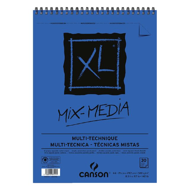 Canson - tekenblok XL Mix Media 300 g/m² ft A4, blok met 30 vellen