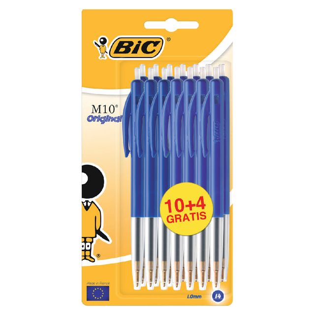 BIC - balpen M10 Clic, 0,4 mm, medium punt, bleu, blister 10 stuks + 4 gratis