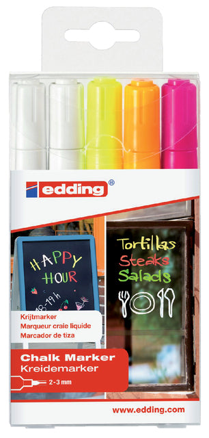 Edding - krijtmarker e-4095, geassorteerde kleuren, etui van 5 stuks