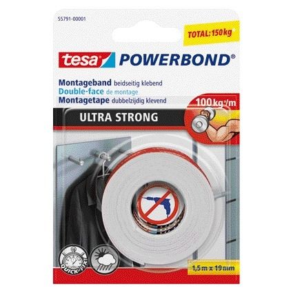 Tesa - Cinta adhesiva ® Powerbond Ultra Strong doble cara 1.5mx19mm blanca | 12 piezas