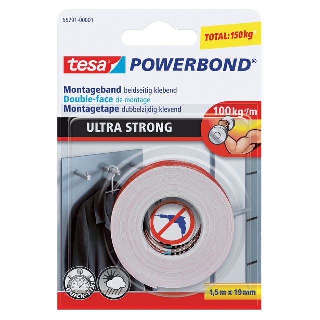 Tesa - Powerbond dubbelzijdige plakband ultra 19mmx1.5m | 12 stuks