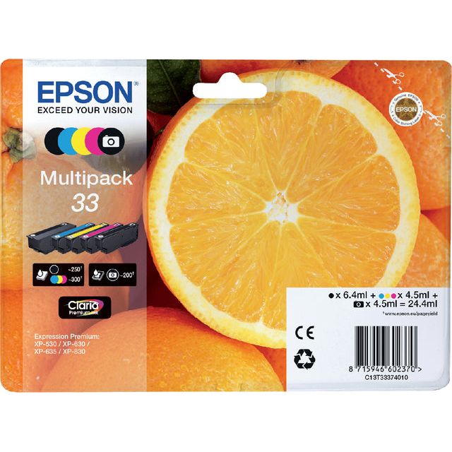 EPSON - Tintenpatrone Epson 33 T3337 2x Schwarz + 3 Farben | Sich ein 5 -Stück schnappen