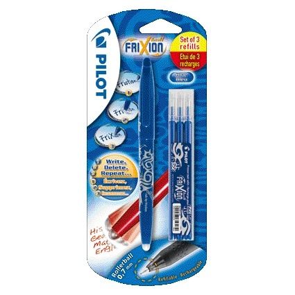 Pilot - Penna roller friXion media blu blister da 1 pezzo + 3 ricariche