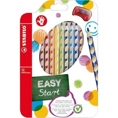 STABILO - Lápices de colores 331 Easycolors diestros incluido sacapuntas estuche surtido de 12 piezas