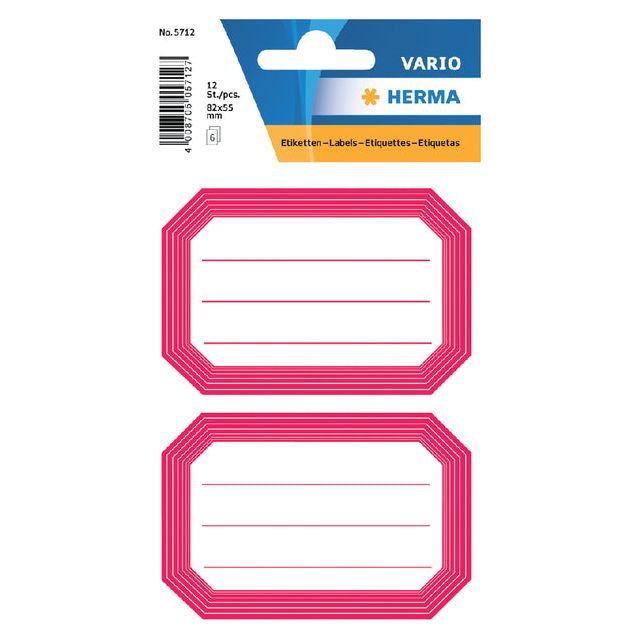 Herma - Herma 5712 82x55mm Écriture Red Rand 12st | Blister une feuille à 6 | 10 morceaux