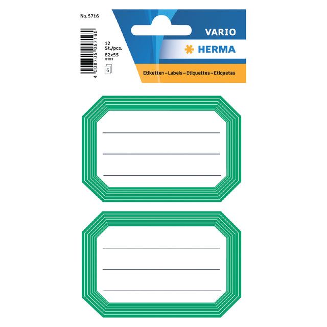 Herma - Herma 5716 Label 82x55mm Writing Green Edge 12st | Blister une feuille à 6 | 10 morceaux