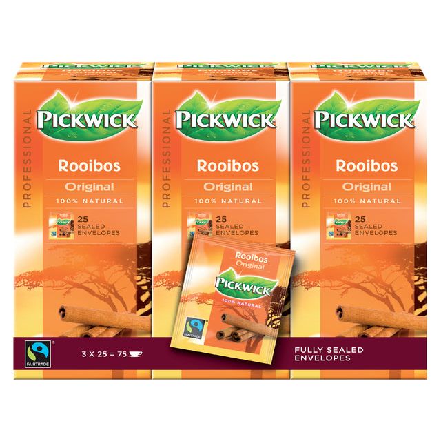 Pickwick - Tea Pickwick Fair Trade rooibos 25x1.5gr | Boîte extérieure un costume de 3 x 25 pièces