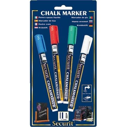 Securit -  Krijtstift SMA-100 rond 1-2mm wit/blauw/groen/rood blister à 4 stuks