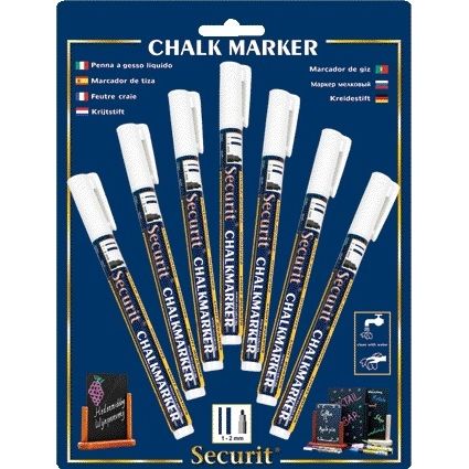 Securit - Chalk marker SMA-100 round white 1-2mm blister of 7 pieces