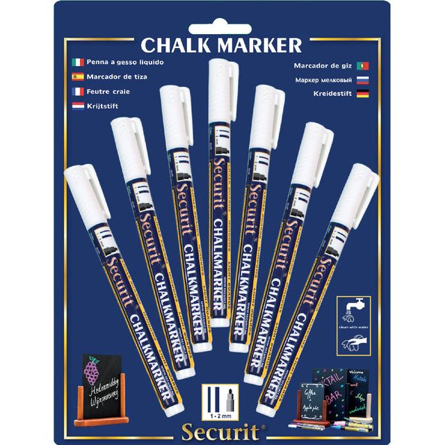 Securit - krijtmarker small wit, blister met 7 stuks