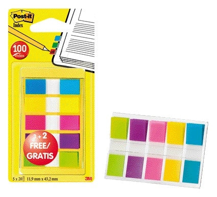 Post-it -  Indextabs 6835 11.9x43.1mm 3+2 gratis assorti 100 tabs