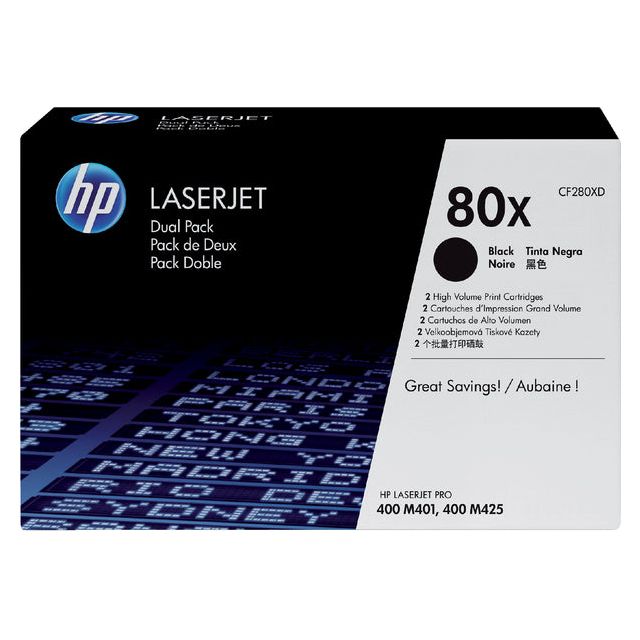 HP - toner 80X, 6 900 pagina's, OEM CF280XD, zwart, duopack