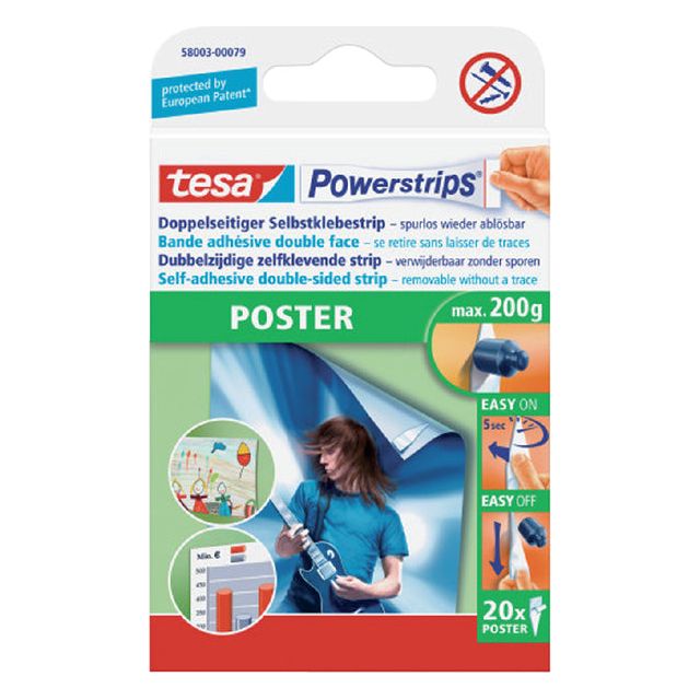 TESA - Affiche Kleefstrips PowerStrips 20st Blister | Pak un 20 pièces | 15 pièces