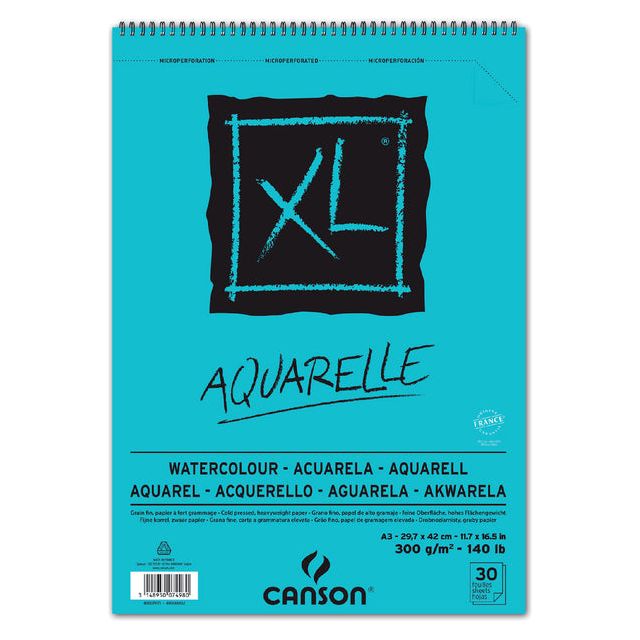 CANSON - Aquarelle Bloc CANSON XL A3 30V 300GR SPIRAL | Morceau de 30 feuilles