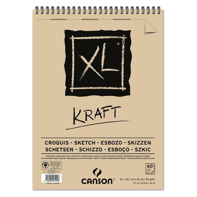 CANSON - Sketch Block Canson XL Kraft A3 Spiral 60V 90GR | Ompoot une feuille de 5 pièces x 60