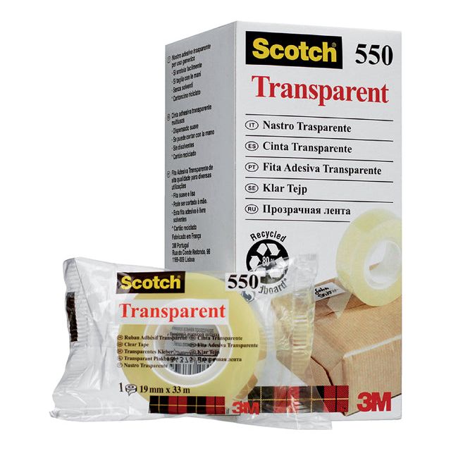 Scotch - Ruban adhésif 3M 550 19mmx33m tr | Boîte extérieure de 8 pièces