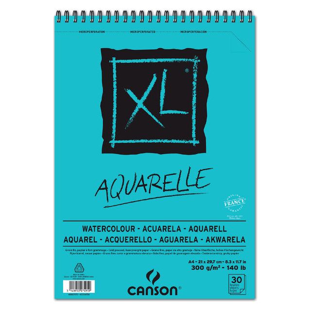 CANSON - Aquarelle Bloc CANSON XL A4 30V 300GR SPIRAL | Pièce une feuille de 30 | 5 pièces