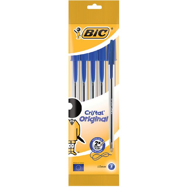 BIC - Ballpen Bic Cristal m bleu | Blister un 5 pièces | 10 morceaux