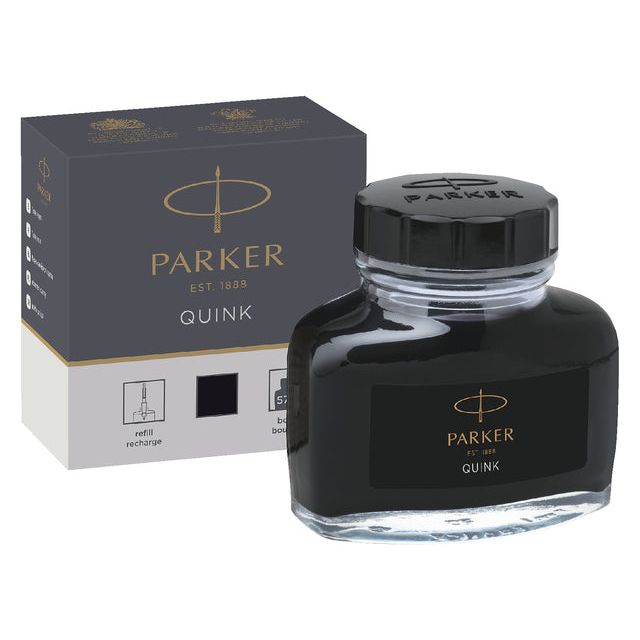 Parker - Fountain Stift Tinte Parker Quink Permanent 57ml Schwarz | Pot A 57 Milliliter | 48 Stücke