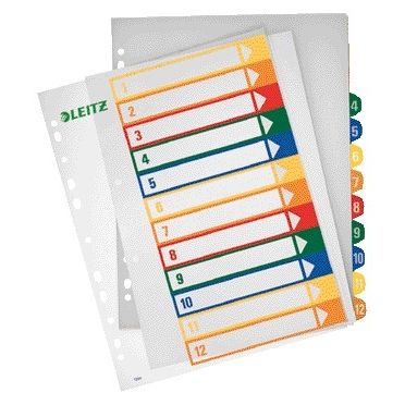 Leitz - Tab WOW A4+ 11-hole 1-12 PP assorted