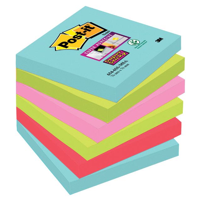 Post-it-MemoBlok 3M Post-It 654 Super Sticky 76x76mm Miami | Sich ein 6 -Stück schnappen