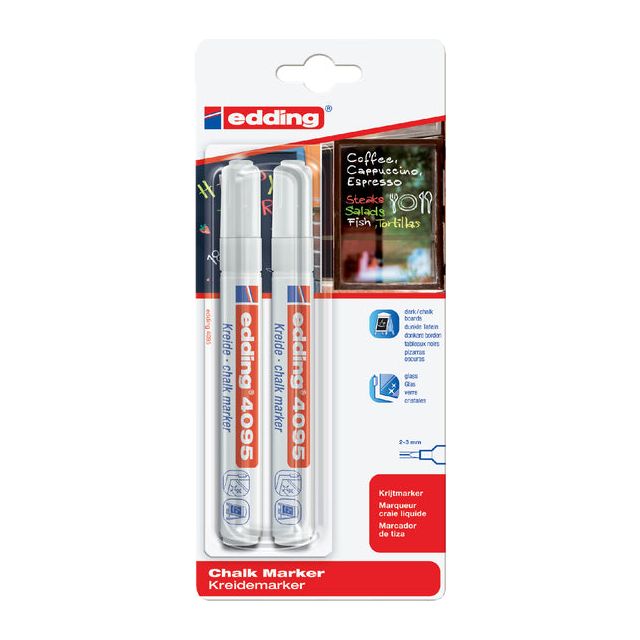 Edding - Krijtstift edding 4095 rond wit 2-3mm blister 2 stuks