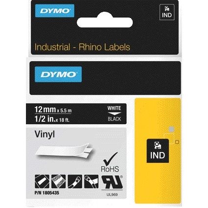 Dymo - Labele rhino vinilo industrial 12mm negro