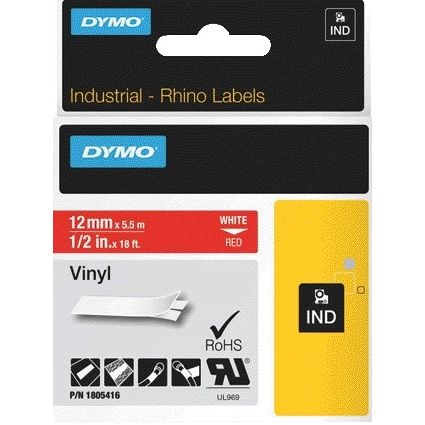 Dymo - Labele rhino vinilo industrial 12mm rojo
