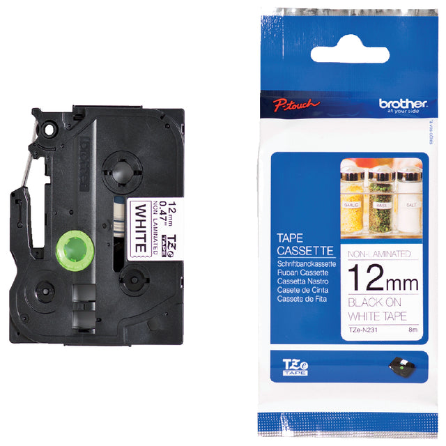 Brother - Labele P-touch TZE-N231 12mm zwart op wit | 25 stuks