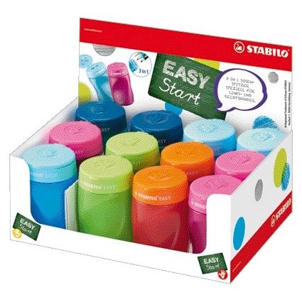 Stabilo - Sacapuntas Easy 4500 3 en 1 surtidos para diestros y zurdos y en color | 12 piezas