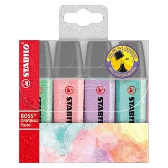Stabilo -  BOSS ORIGINAL tel, markeerstift, etui met 4 kleuren