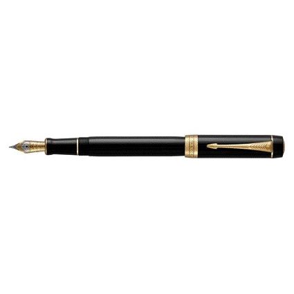 Parker - Pluma estilográfica Duofold Classic negra 18k GT fina