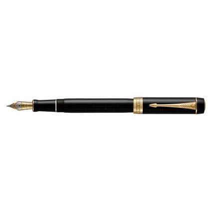 Parker - Pluma estilográfica Duofold Classic negra 18k GT mediana
