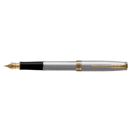 Parker - Pluma estilográfica Sonnet acero inoxidable GT mediana